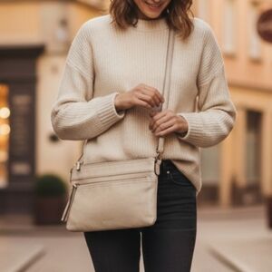 Margot Off White Leather Crossbody Bag Cream Neutral Minimalist Shoulder Purse